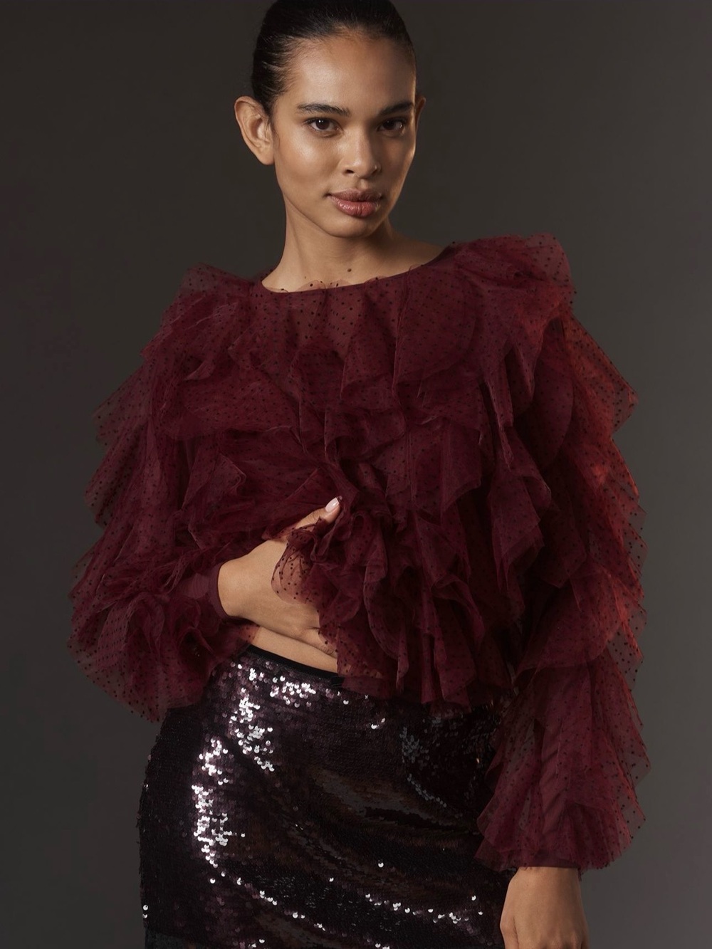 Dolan Left Coast Mesh Ruffle Top - Picture 4 of 6